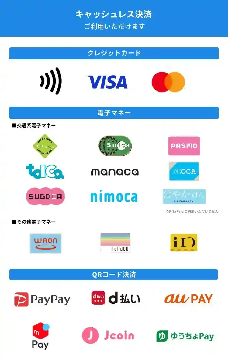 ご利用可能なキャッシュレス決済ブランド一覧